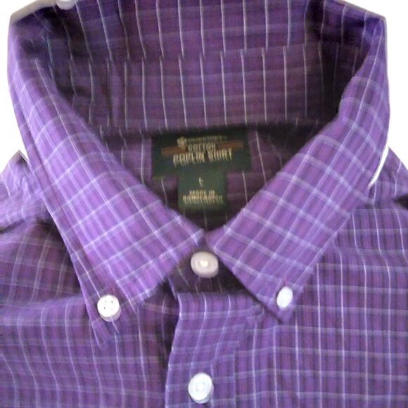 Men's SHIRT  LON SLV  MEMBER'S MARK  NEW WITH TAGS PURPLE PLAID COTTON/Poplin LG - Picture 3 of 4